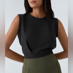 NWT Halara Patitoff Flow Crew Neck Sleeveless Cropped Yoga Tank Top Black Size L